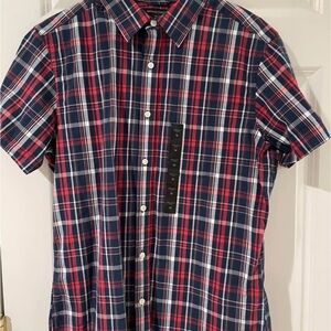 Men's Banana Republic Plaid Short Sleeve Shirt Medium - Blue and Red